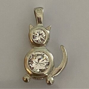 Vintage Sterling Silver Cat Pendant 925 CZ For A Necklace Jewelry Kitties Cute!
